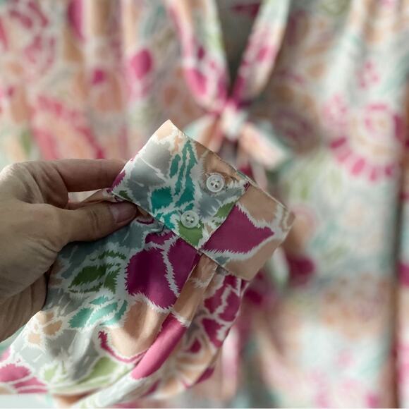 Vintage sheer floral secretary blouse sailor knot/p---y bow 🎀 size XL 16 - Picture 6 of 12